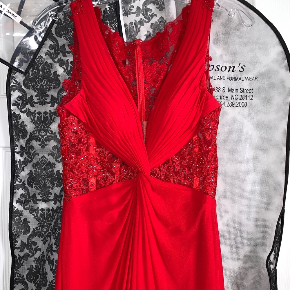casual sequin and lace red gown